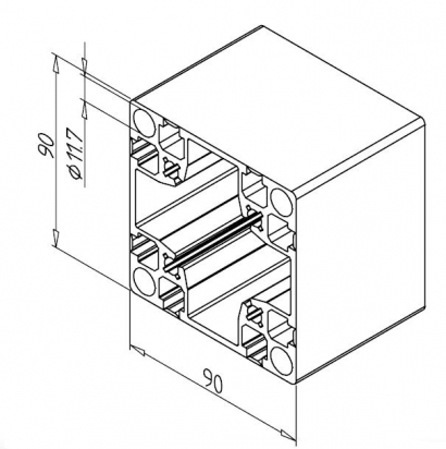 20.1082/0 Profilé aluminium 90x90 G rainure 8mm