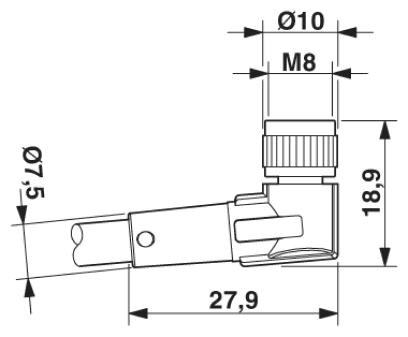 1681897 CORDON M8 FEMELLE COUDÉ 4P 5m