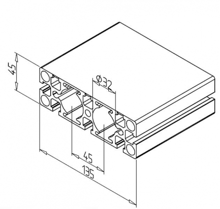 20.1078/0 Profilé aluminium 45x135 1G rainure 8mm