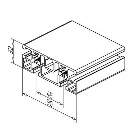 20.1066/0 Profilé aluminium 90x32 UL rainure 8mm