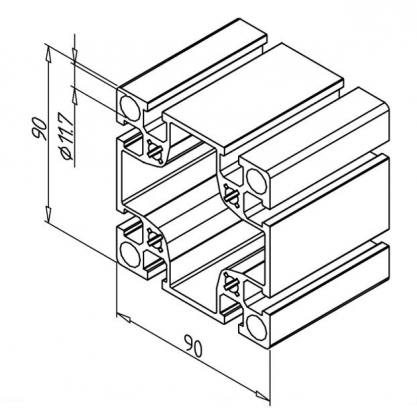 20.1010/0 Profilé aluminium 90x90 L rainure 8mm